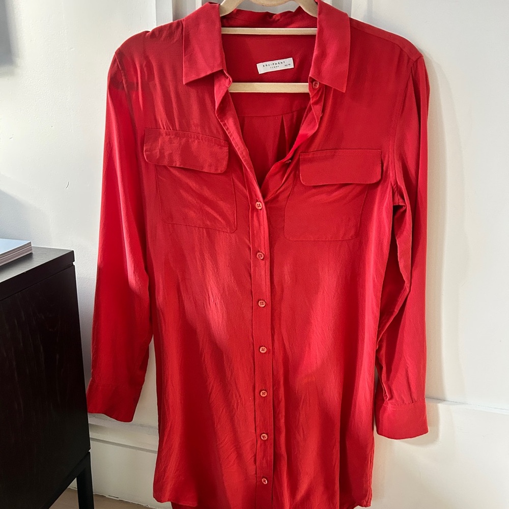 Equipment Red 3/4 Sleeve Button Down Shirt